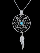 Turquoise Navajo Sterling Silver Dreamcatcher Pendant - PuebloDirect.com