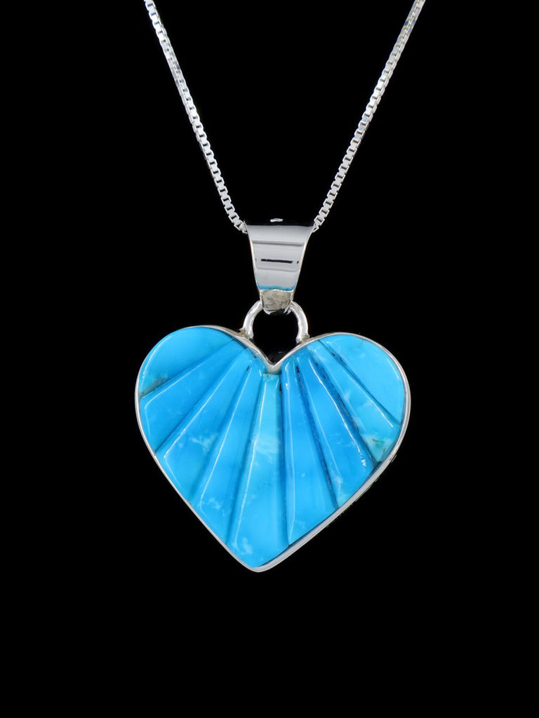 Navajo Cobblestone Inlay Turquoise Sterling Silver Reversible Heart Pendant - PuebloDirect.com