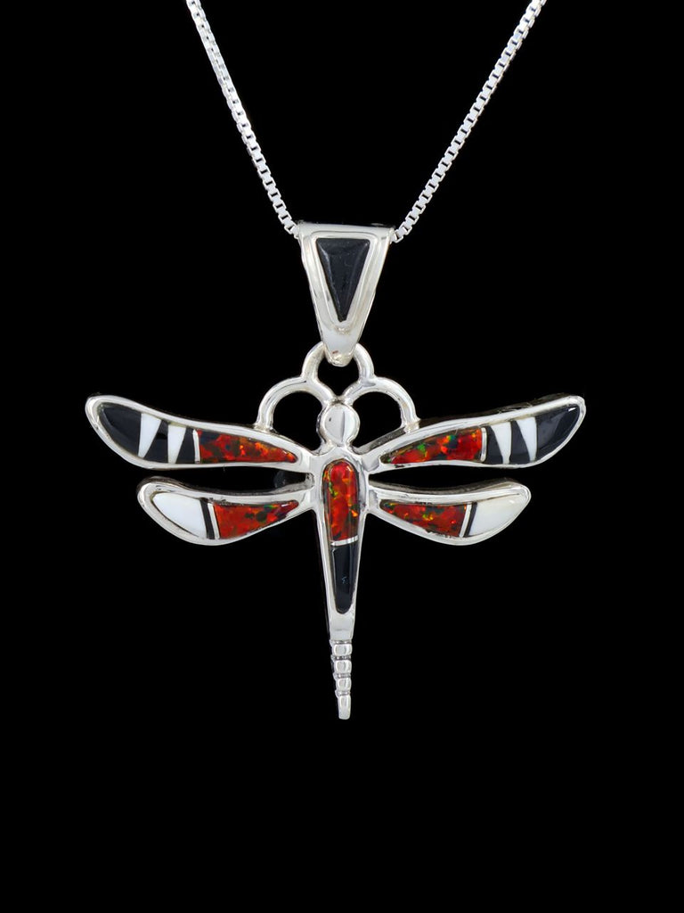 Native American Red Opalite Inlay Dragonfly Pendant - PuebloDirect.com