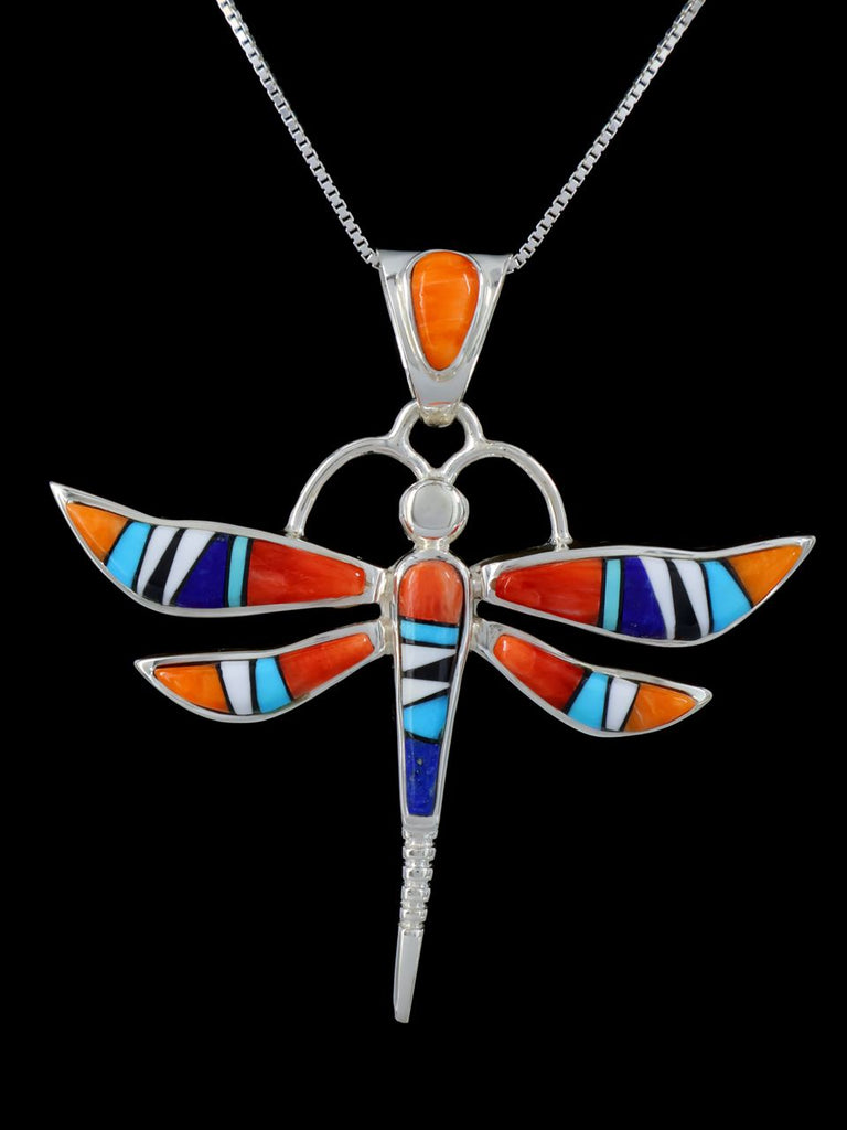 Native American Spiny Oyster and Turquoise Dragonfly Inlay Pendant - PuebloDirect.com