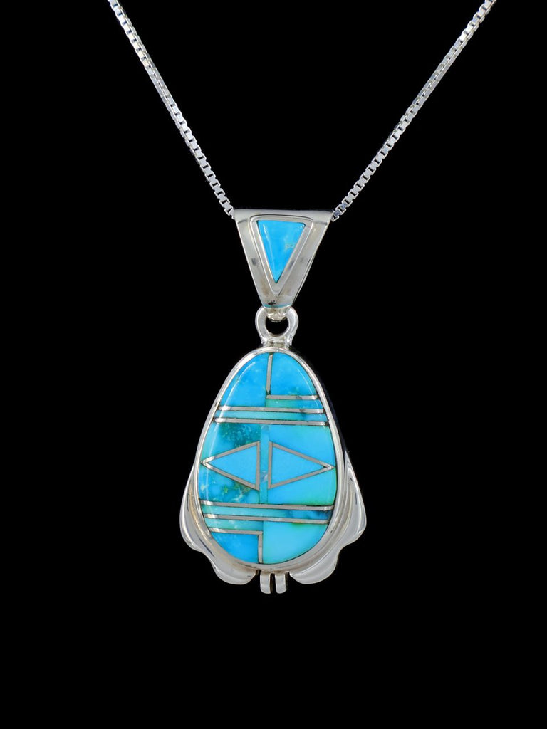 Navajo Mosaic Inlay Turquoise Sterling Silver Pendant - PuebloDirect.com