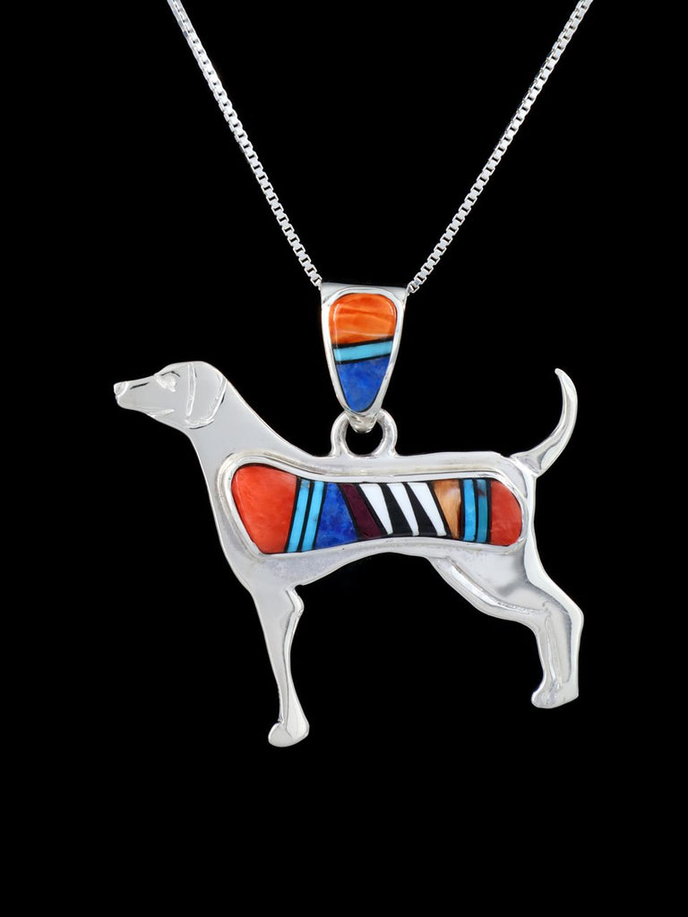 Navajo Jewelry Multistone Inlay Dog Pendant - PuebloDirect.com