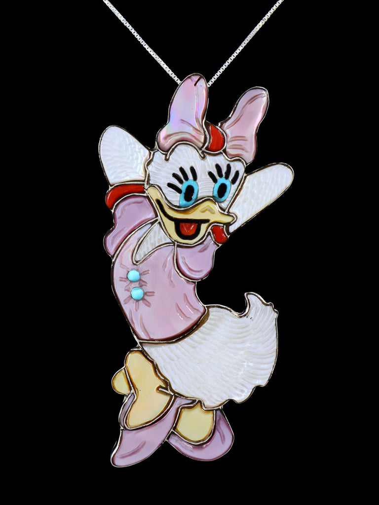 Zuni Inlay Pink Shell Daisy Duck Pin/Pendant - PuebloDirect.com