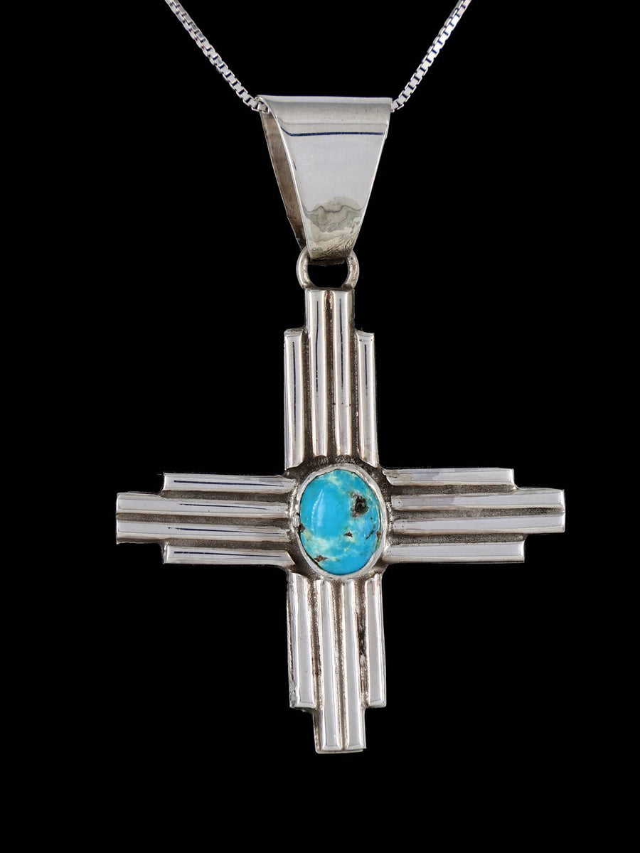 Native American Jewelry Sterling Silver Turquoise Zia Pendant