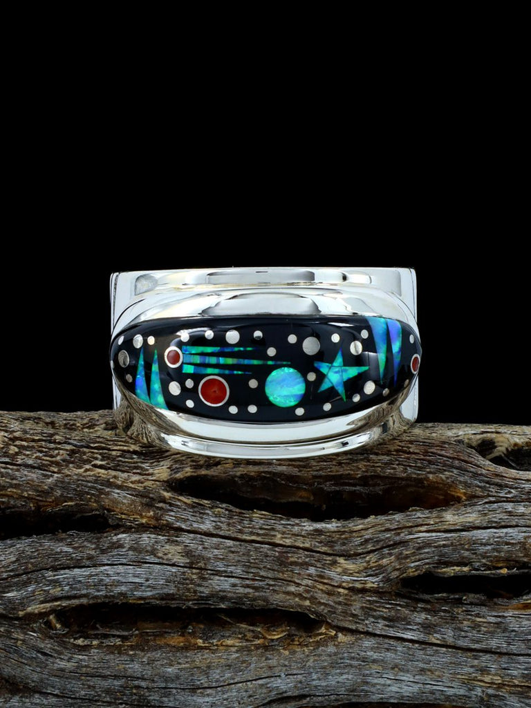 Black Jade and Opalite Night Sky Inlay Ring Size 12 - PuebloDirect.com