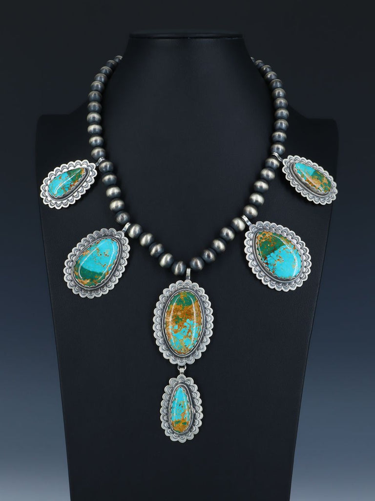 Large Native American Sterling Silver Natural Royston Turquoise Necklace - PuebloDirect.com