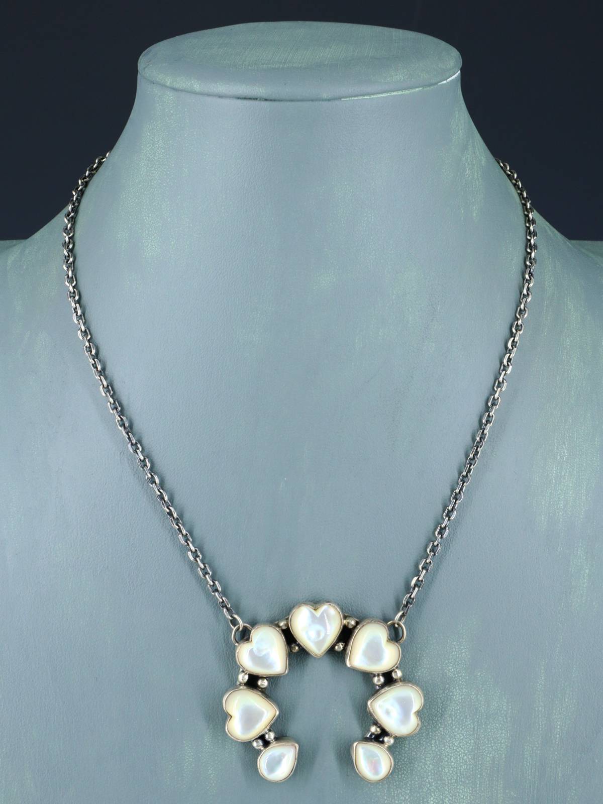 Navajo Sterling Silver Mother of Pearl Heart Naja Necklace