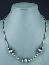 Collar de cuentas de plata de ley de una sola hebra de joyería Navajo de 18.0 in
