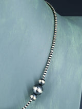 Collar de cuentas de plata de ley de una sola hebra de joyería Navajo de 18.0 in