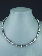 18" Navajo Jewelry Single Strand Sterling Silver Beaded Necklace