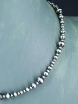18" Navajo Jewelry Single Strand Sterling Silver Beaded Necklace