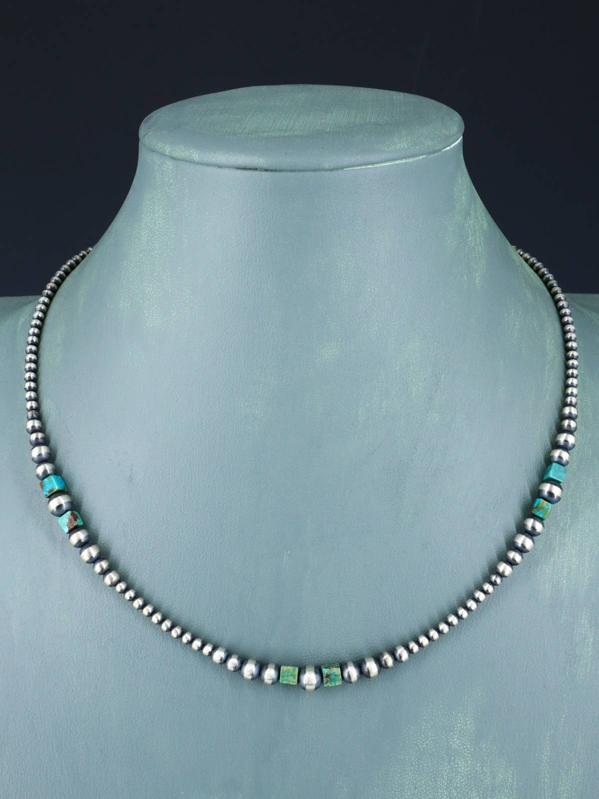 Native American Turquoise and Silver Beaded Necklace