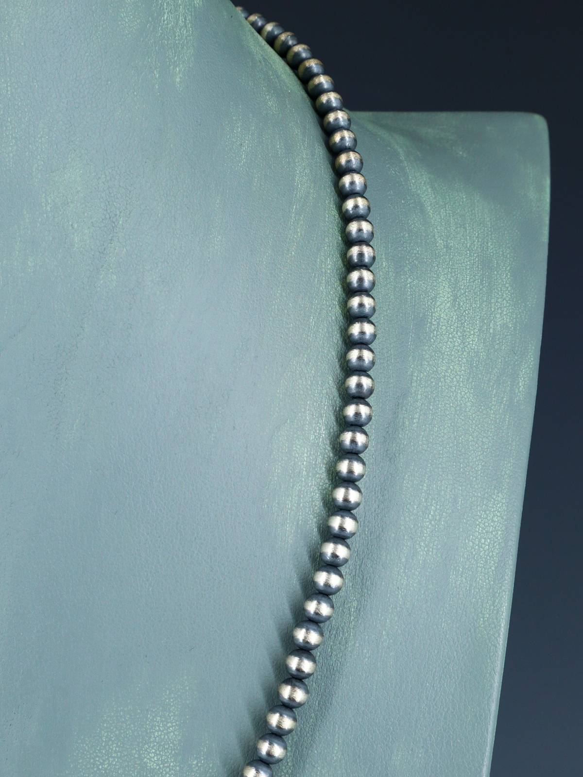 22" Navajo Jewelry Single Strand Sterling Silver Beaded Necklace