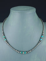 Native American Turquoise and Silver Beaded Necklace
