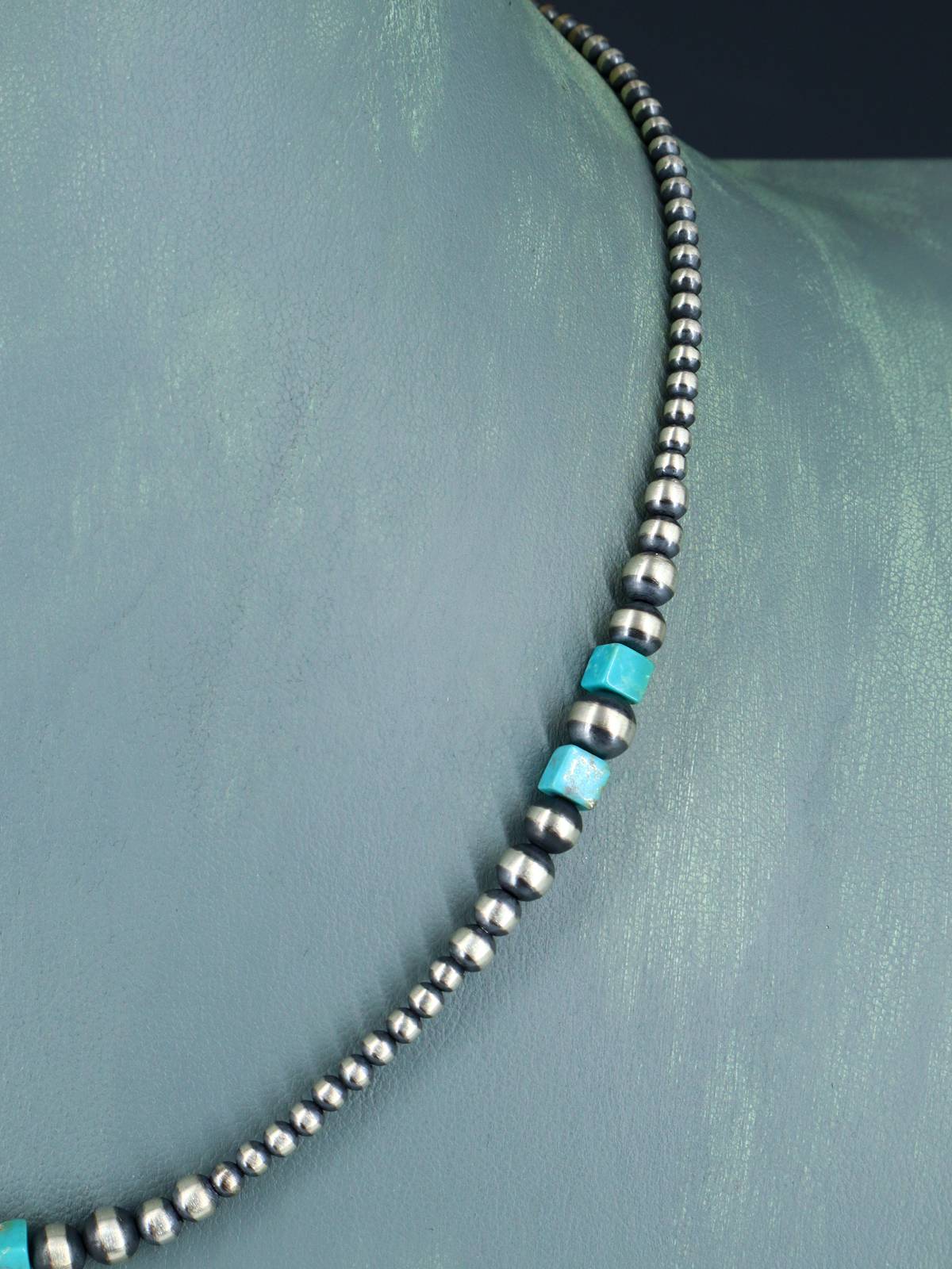Native American Turquoise and Silver Beaded Necklace