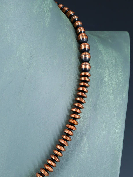 Collar de cuentas de plata de ley de una sola hebra de joyería Navajo de 18.0 in