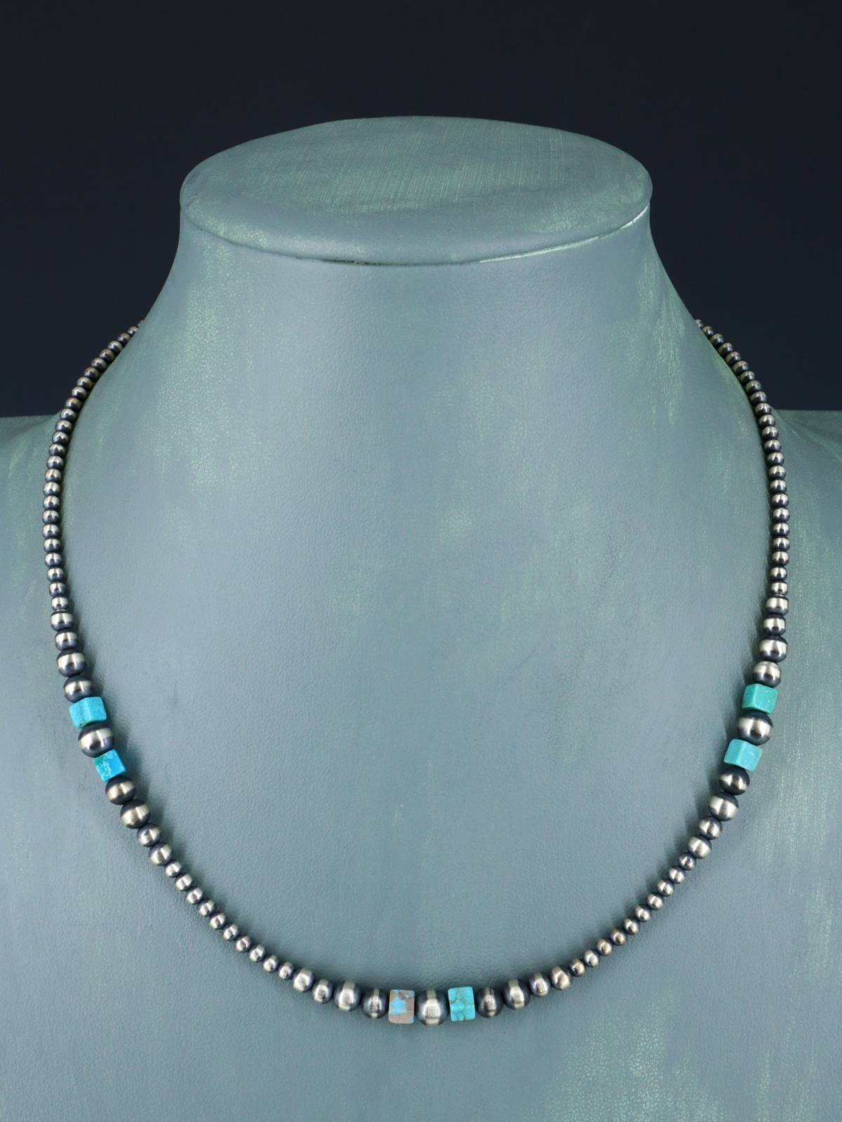 Native American Turquoise and Silver Beaded Necklace