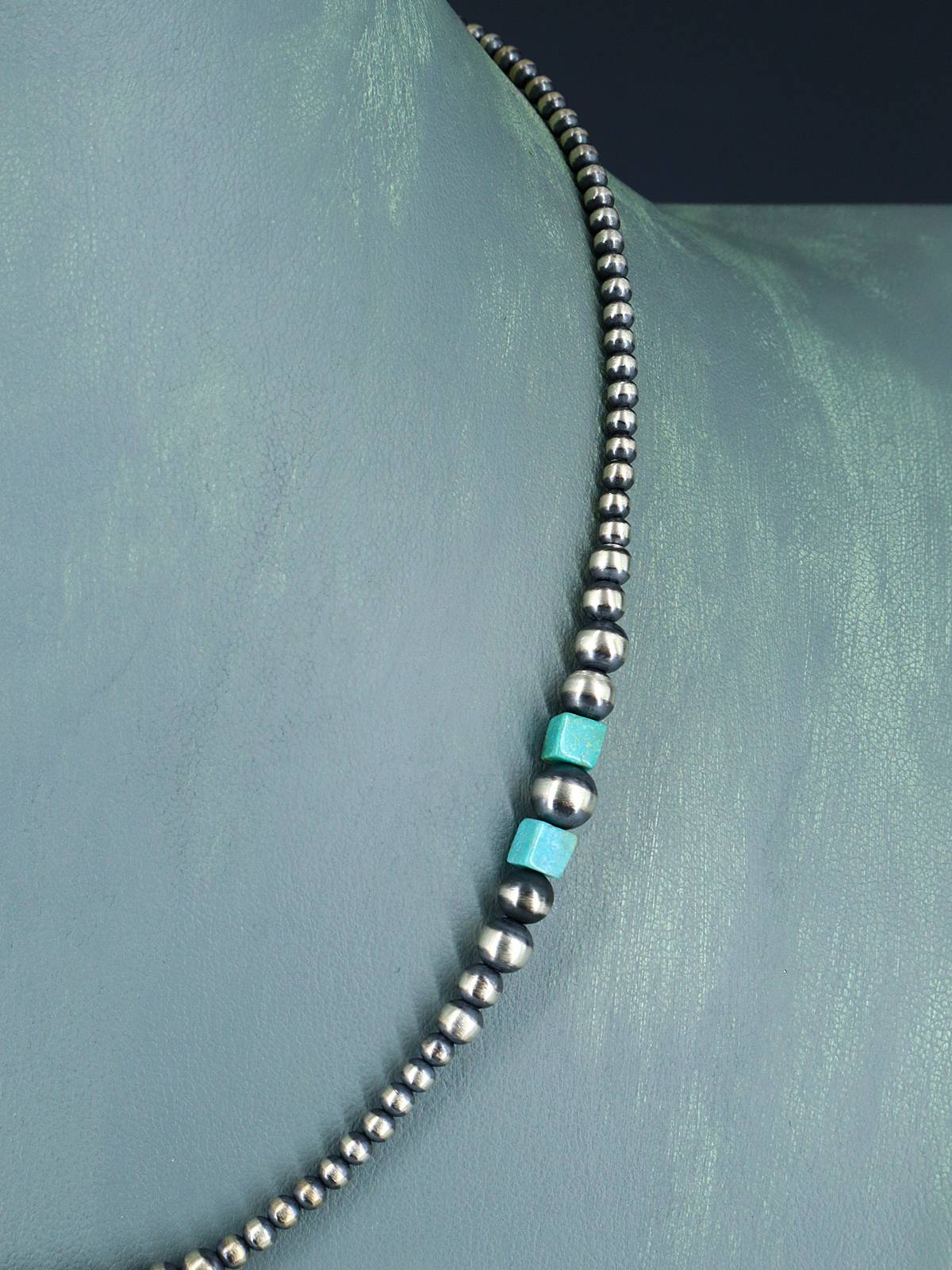 Native American Turquoise and Silver Beaded Necklace
