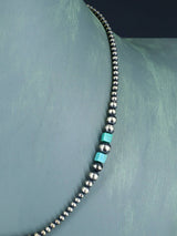 Native American Turquoise and Silver Beaded Necklace