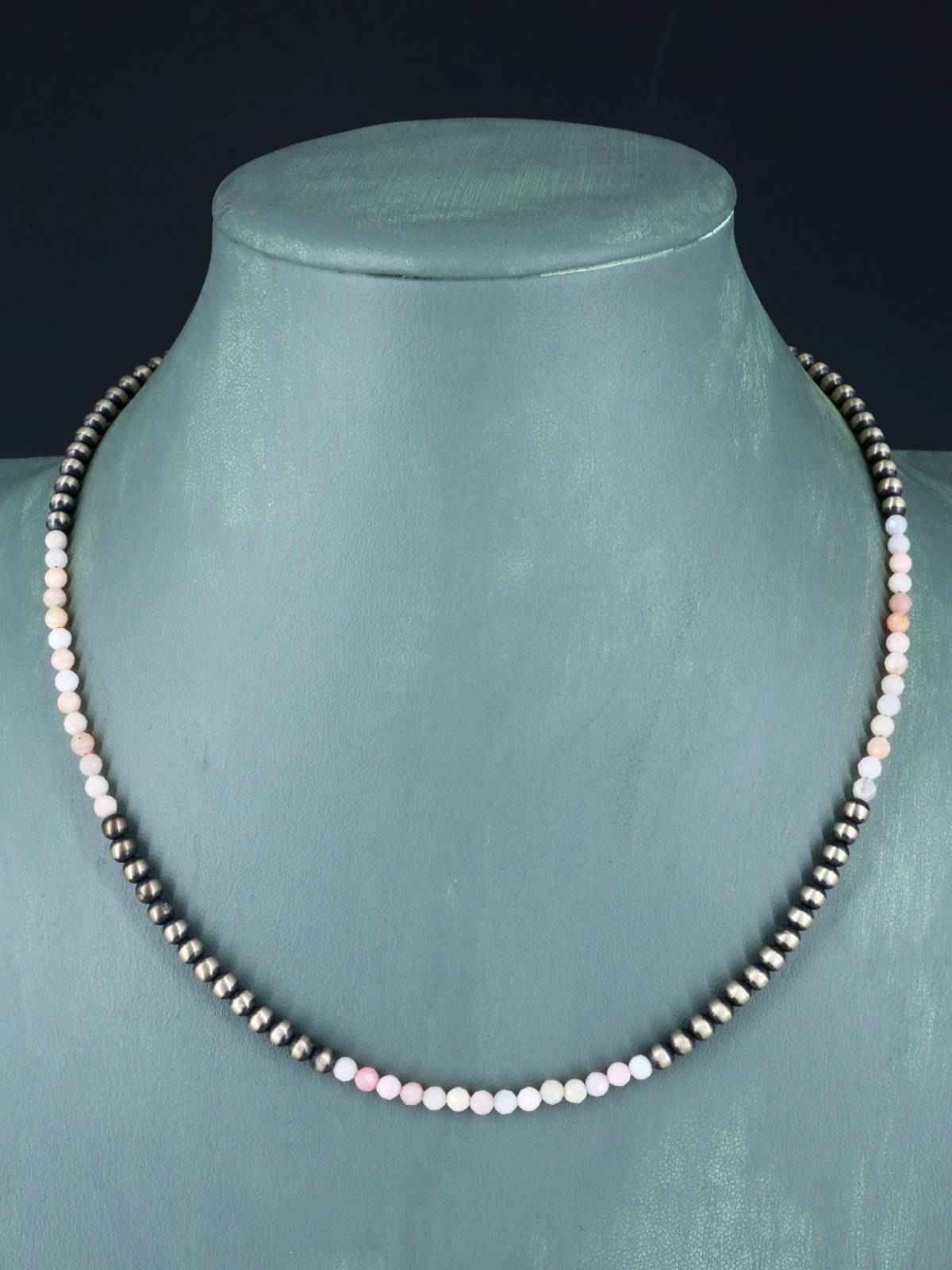18" Navajo Jewelry Pink Conch Sterling Silver Beaded Necklace