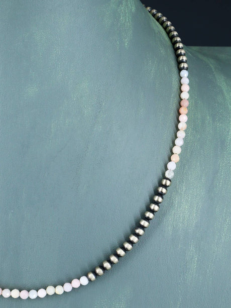 18" Navajo Jewelry Pink Conch Sterling Silver Beaded Necklace
