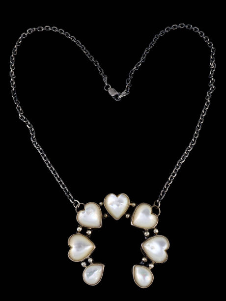 Navajo Sterling Silver Mother of Pearl Heart Naja Necklace