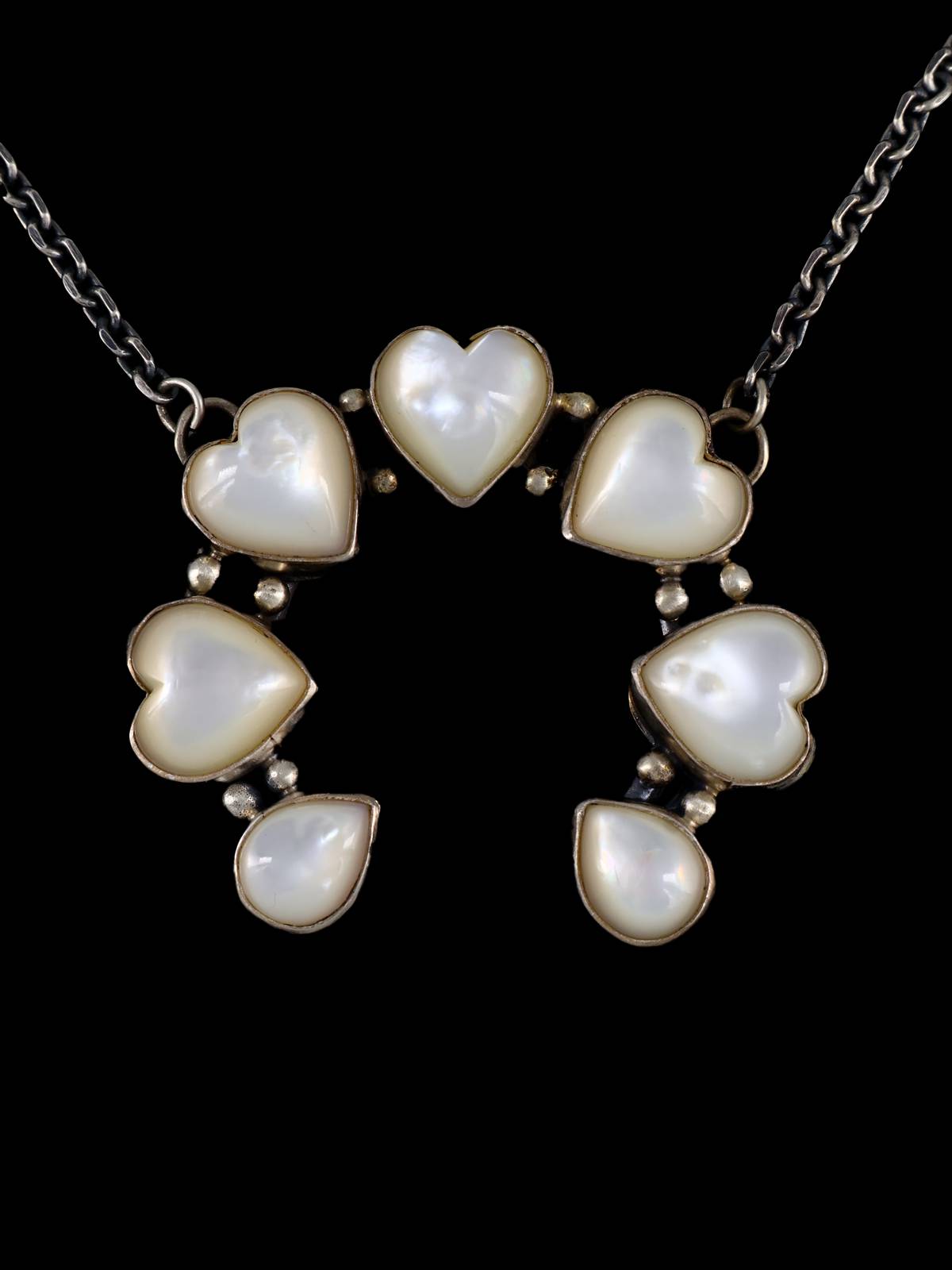 Navajo Sterling Silver Mother of Pearl Heart Naja Necklace
