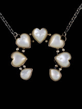 Navajo Sterling Silver Mother of Pearl Heart Naja Necklace
