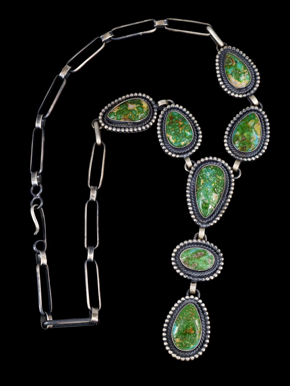 Native American Sterling Silver Sonoran Gold Turquoise Lariat Necklace