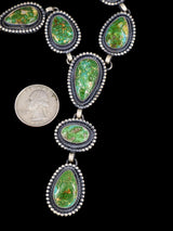 Native American Sterling Silver Sonoran Gold Turquoise Lariat Necklace