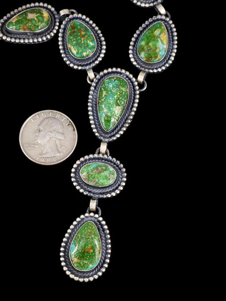 Native American Sterling Silver Sonoran Gold Turquoise Lariat Necklace