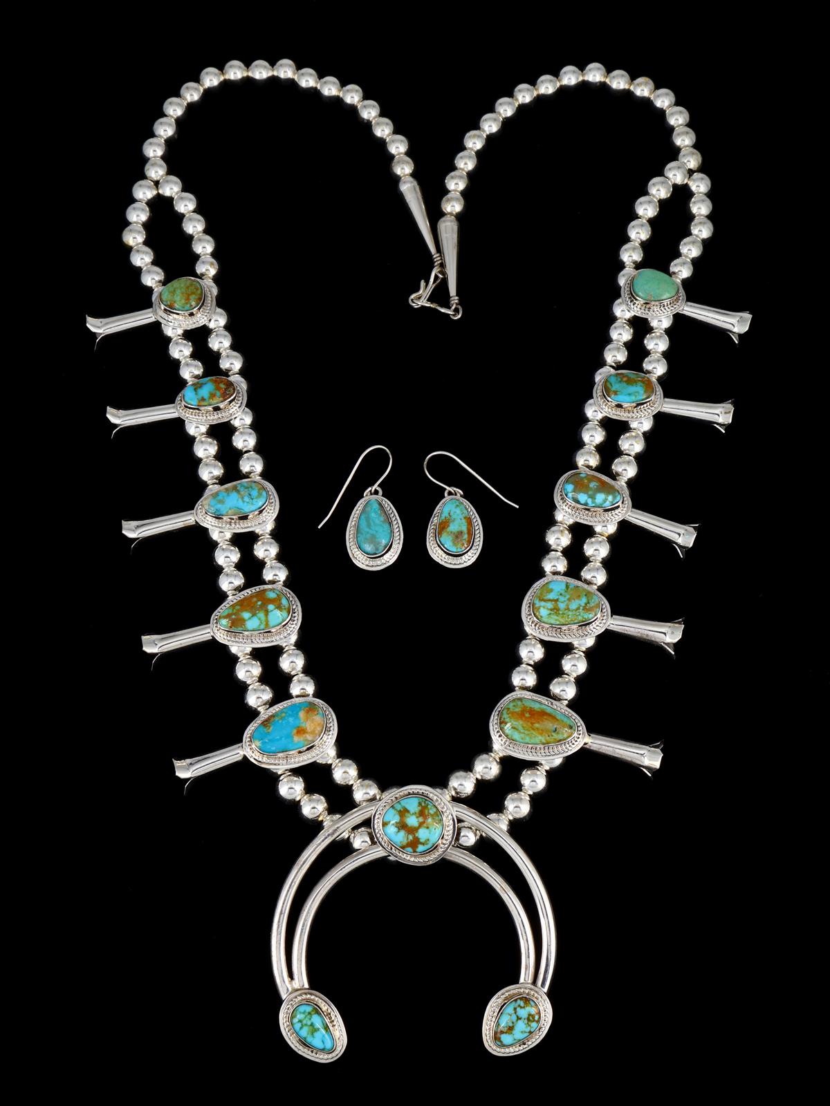 Ensemble de colliers Sonoran Gold Turquoise en argent sterling avec fleurs de courge