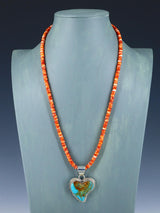 Native American Jewelry Turquoise Heart and Spiny Oyster Necklace - PuebloDirect.com