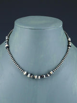 14" Navajo Jewelry White Buffalo Sterling Silver Beaded Choker Necklace