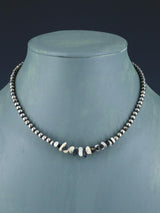 14" Navajo Jewelry White Buffalo Sterling Silver Beaded Choker Necklace