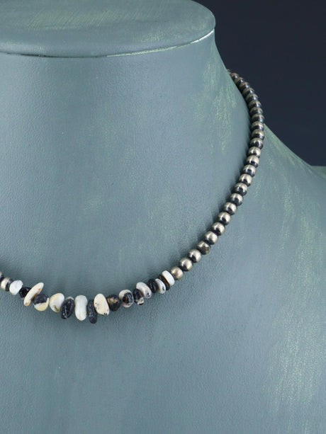 14" Navajo Jewelry White Buffalo Sterling Silver Beaded Choker Necklace