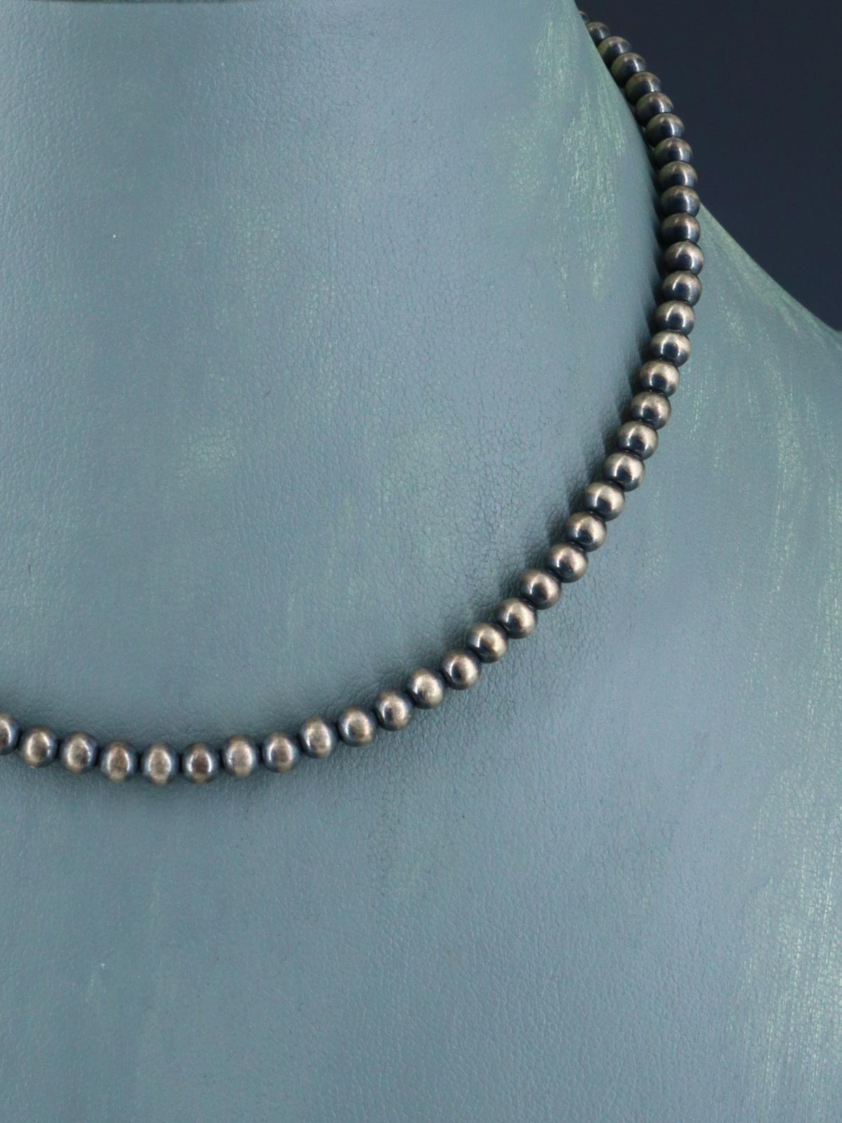 Navajo Jewelry Single Strand Sterling Silver Beaded Choker Necklace - PuebloDirect.com