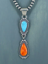 Collier amérindien en argent sterling Kingman turquoise et corail