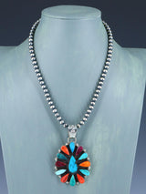 Native American Spiny Oyster and Turquoise Pendant With Beaded Necklace - PuebloDirect.com