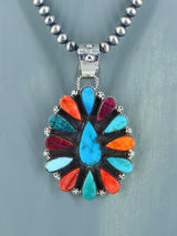 Native American Spiny Oyster and Turquoise Pendant With Beaded Necklace - PuebloDirect.com