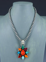 Native American Spiny Oyster and Turquoise Pendant With Beaded Necklace