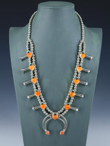 Navajo Sterling Silver Spiny Oyster Heart Squash Blossom Necklace Set