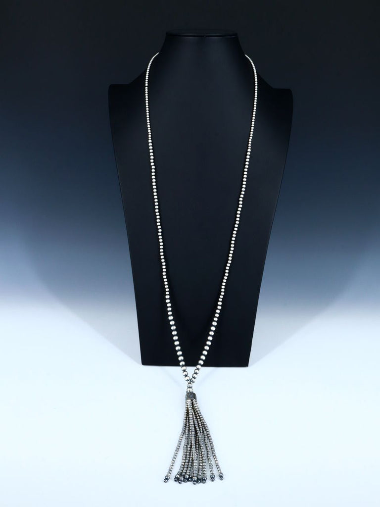 Native American Sterling Silver Beaded Lariat Necklace - PuebloDirect.com