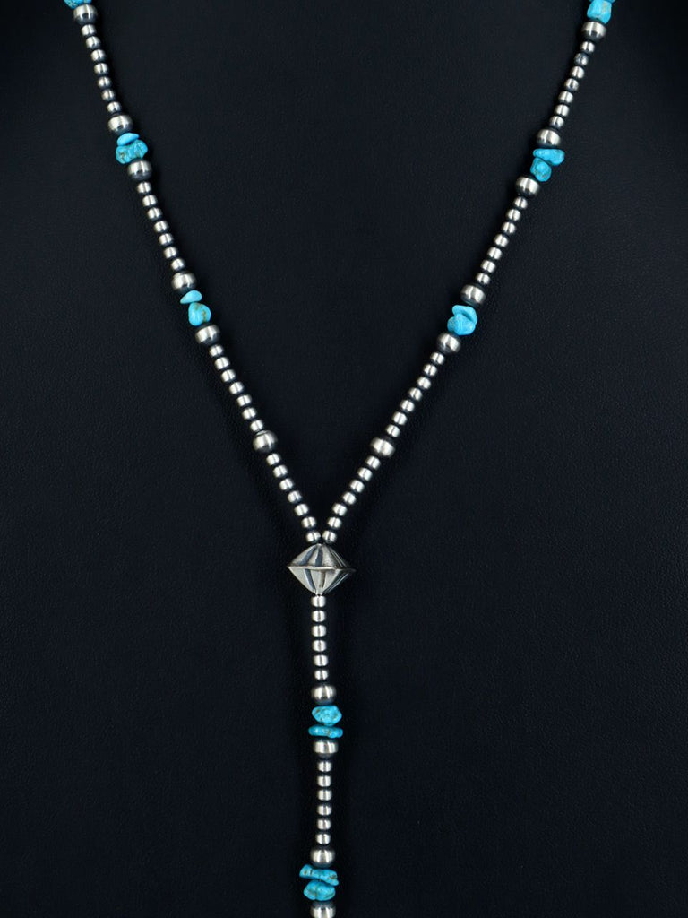 Native American Turquoise and Silver Bead Lariat Necklace - PuebloDirect.com
