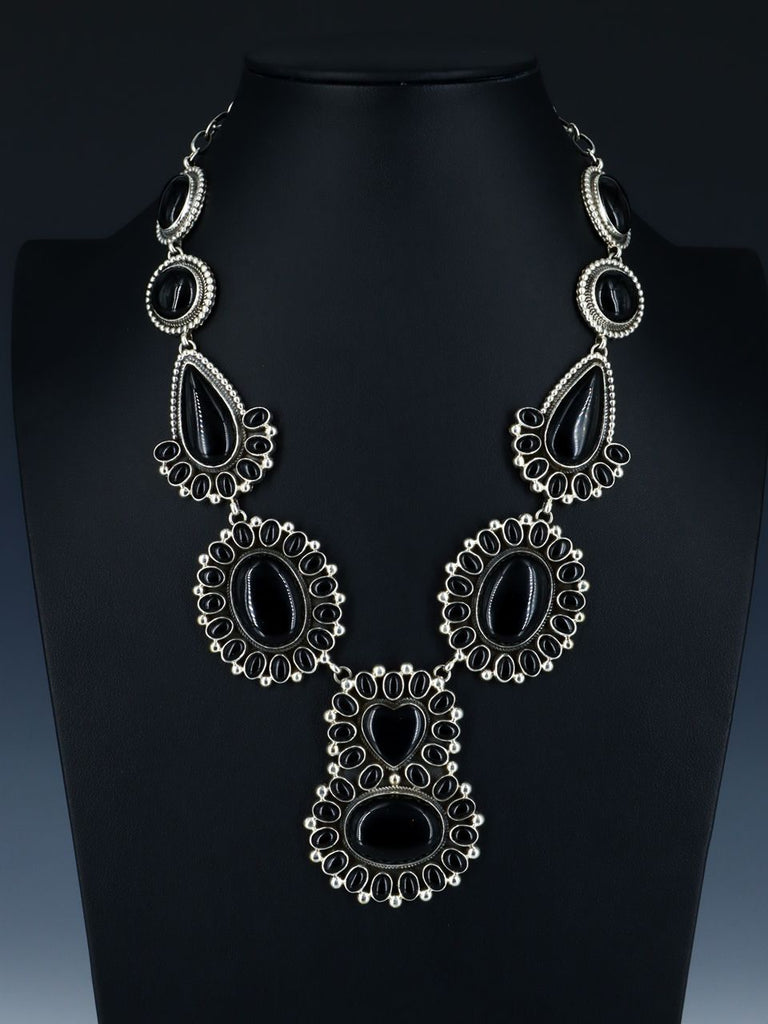 Native American Sterling Silver Black Onyx Lariat Necklace - PuebloDirect.com