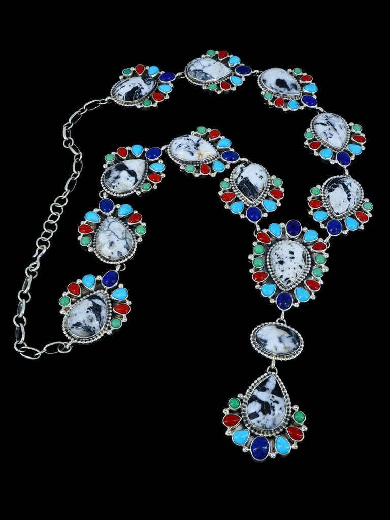 Native American Sterling Silver White Buffalo Lariat Necklace - PuebloDirect.com