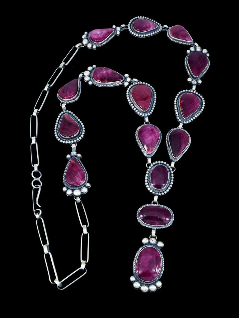 Native American Sterling Silver Spiny Oyster Lariat Y Necklace - PuebloDirect.com
