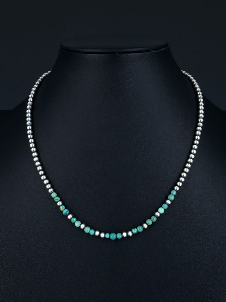 18" Native American Turquoise and Silver Bead Necklace - PuebloDirect.com