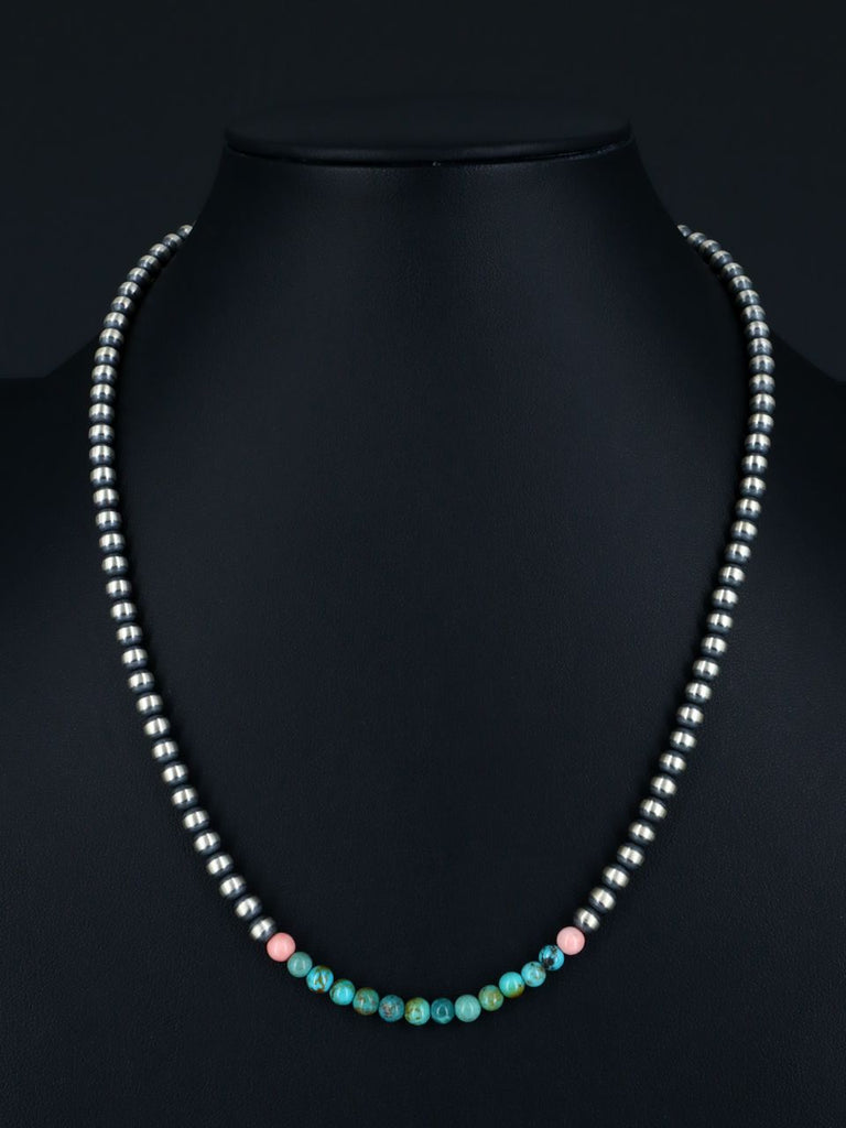 20" Navajo Jewelry Single Strand Turquoise and Pink Conch Beaded Necklace - PuebloDirect.com