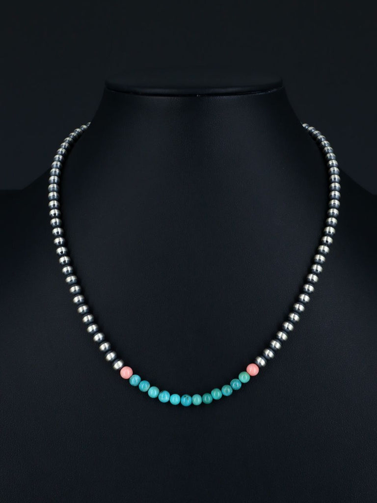 18" Navajo Jewelry Single Strand Turquoise and Pink Conch Beaded Necklace - PuebloDirect.com